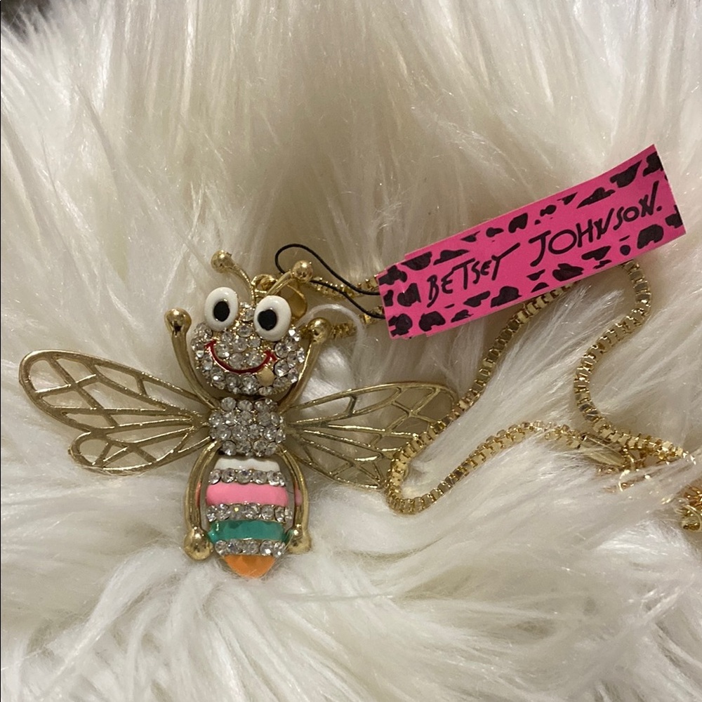 Betsey Johnson Gold and Multicolor flying bug Necklace